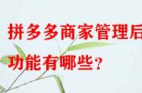 拼多多商家管理后臺功能有哪些？