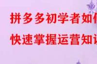 拼多多初學者如何快速掌握運營知識？