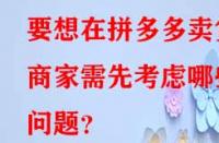 要想在拼多多賣貨商家需先考慮哪些問題？