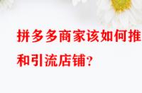 拼多多商家該如何推廣和引流店鋪？