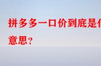 拼多多一口價到底是什么意思？